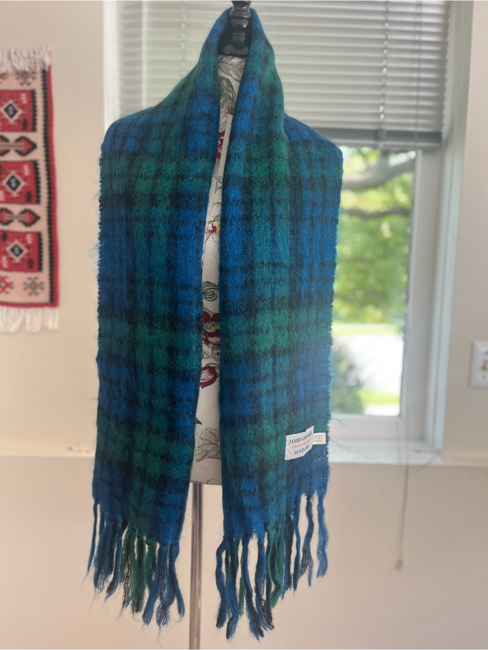 Blue Green Plaid Wool Scarf Scotland